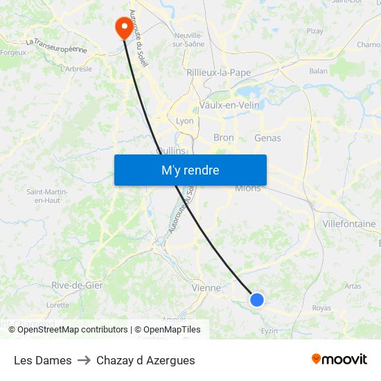 Les Dames to Chazay d Azergues map