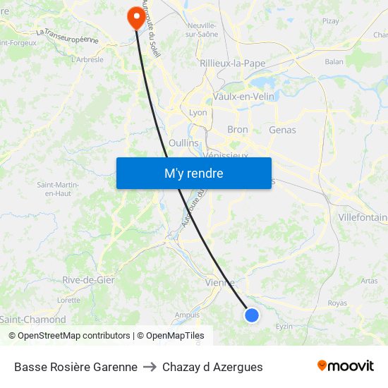 Basse Rosière Garenne to Chazay d Azergues map