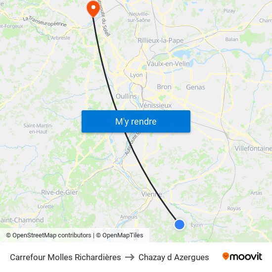 Carrefour Molles Richardières to Chazay d Azergues map