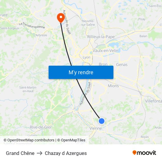 Grand Chêne to Chazay d Azergues map