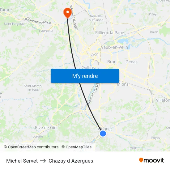 Michel Servet to Chazay d Azergues map