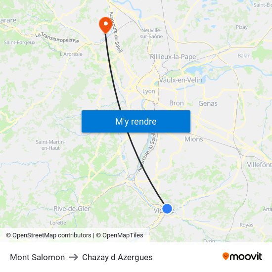 Mont Salomon to Chazay d Azergues map