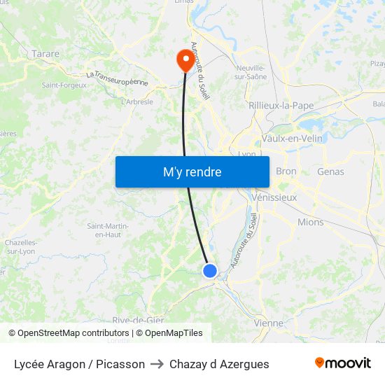 Lycée Aragon / Picasson to Chazay d Azergues map