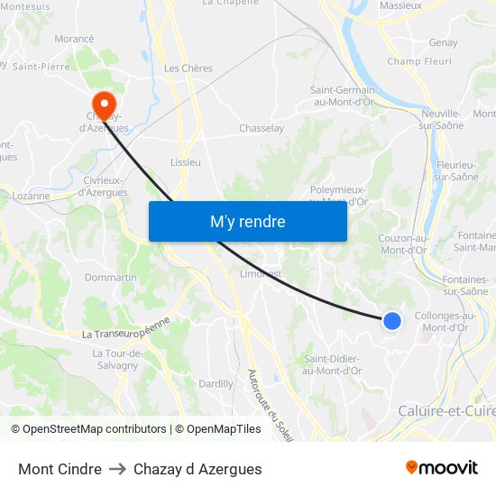 Mont Cindre to Chazay d Azergues map