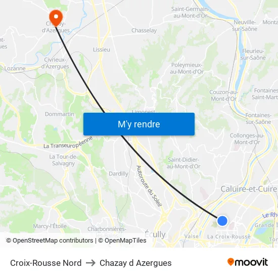 Croix-Rousse Nord to Chazay d Azergues map
