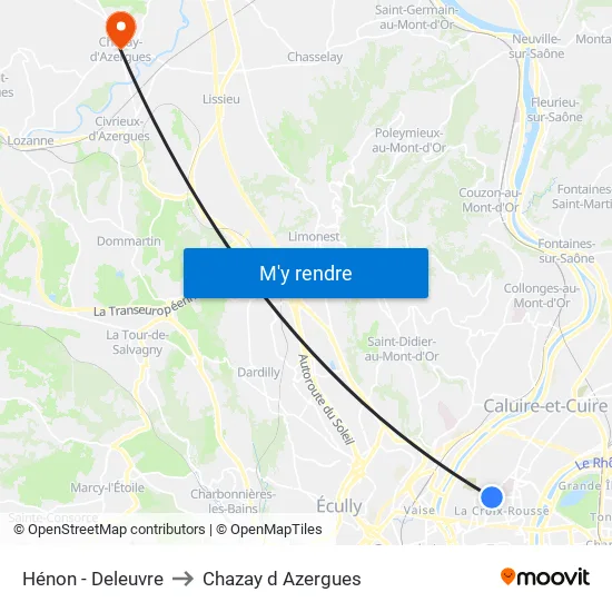Hénon - Deleuvre to Chazay d Azergues map