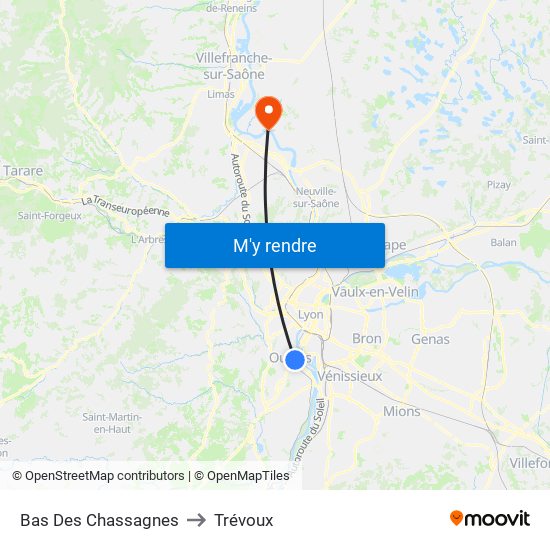 Bas Des Chassagnes to Trévoux map