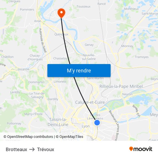 Brotteaux to Trévoux map