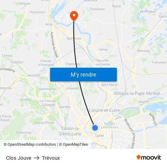 Clos Jouve to Trévoux map