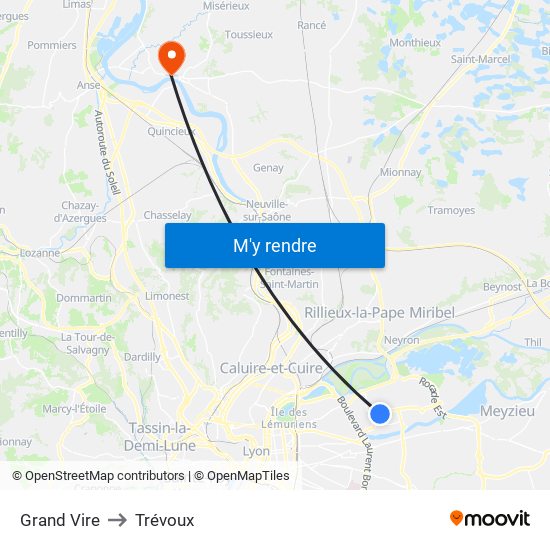 Grand Vire to Trévoux map