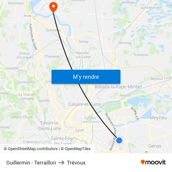 Guillermin - Terraillon to Trévoux map