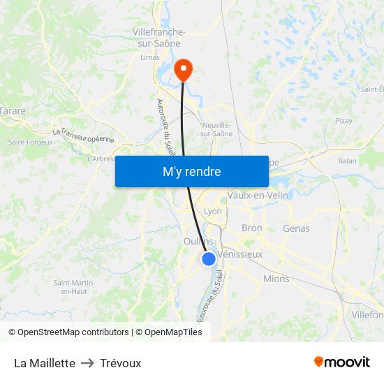 La Maillette to Trévoux map