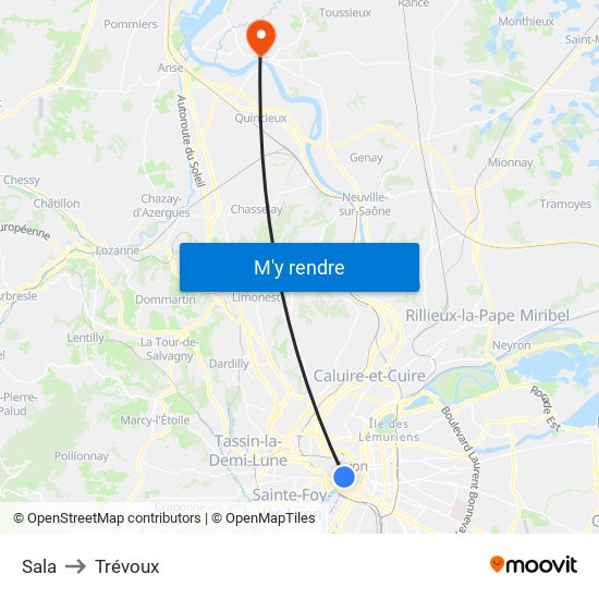 Sala to Trévoux map