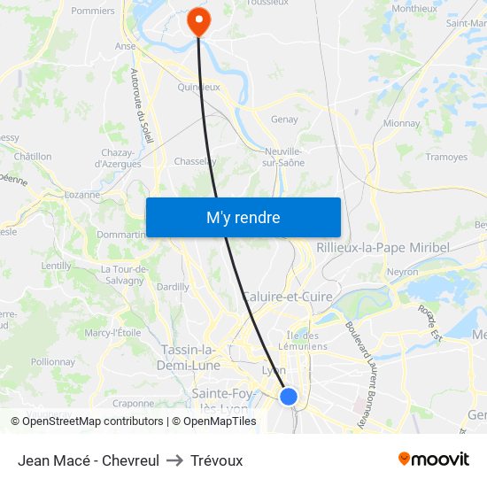 Jean Macé - Chevreul to Trévoux map