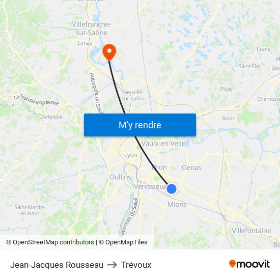 Jean-Jacques Rousseau to Trévoux map