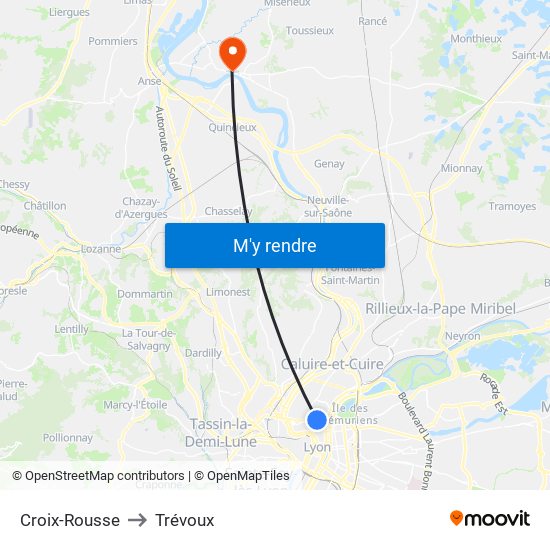 Croix-Rousse to Trévoux map