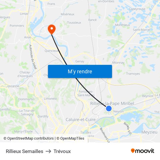 Rillieux Semailles to Trévoux map