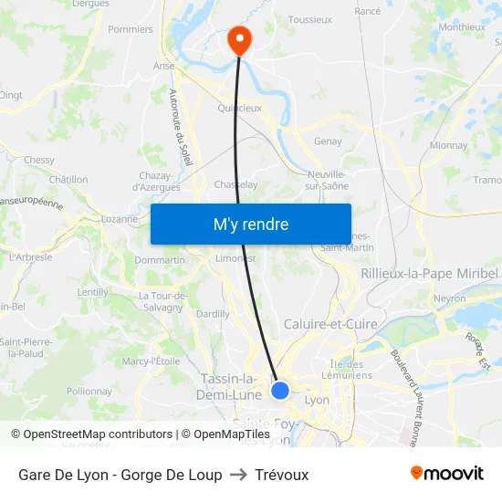 Gare De Lyon - Gorge De Loup to Trévoux map