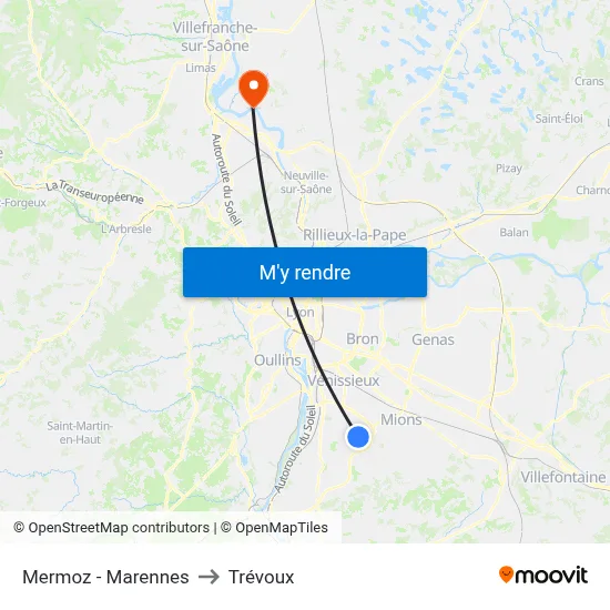 Mermoz - Marennes to Trévoux map