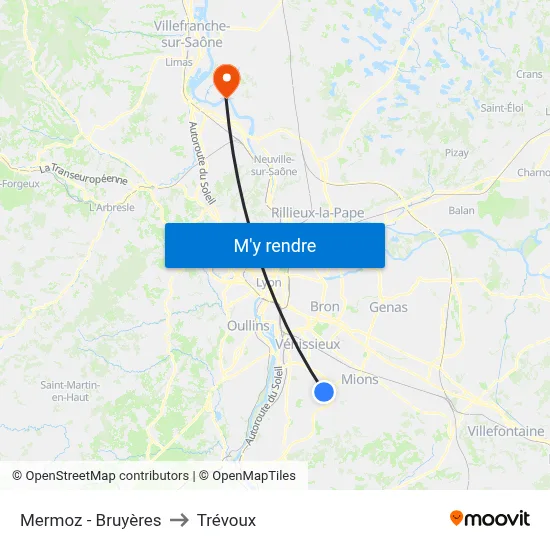 Mermoz - Bruyères to Trévoux map