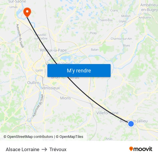 Alsace Lorraine to Trévoux map