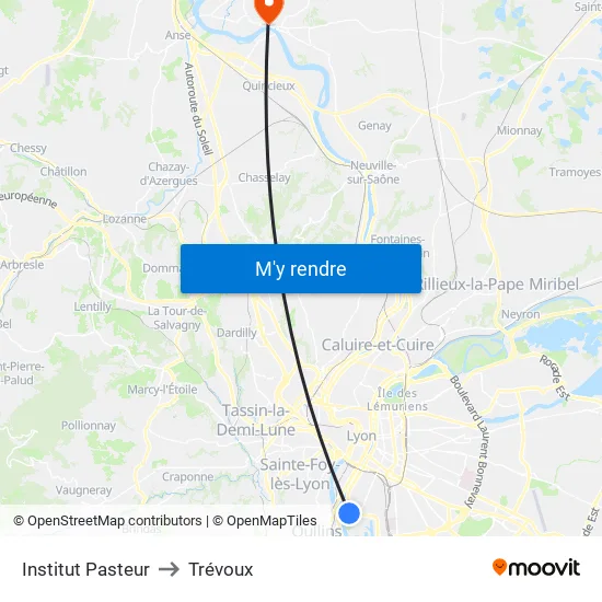 Institut Pasteur to Trévoux map