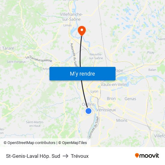 St-Genis-Laval Hôp. Sud to Trévoux map