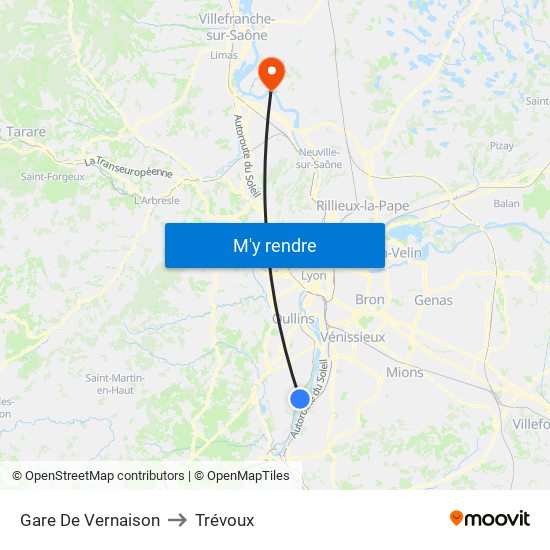 Gare De Vernaison to Trévoux map