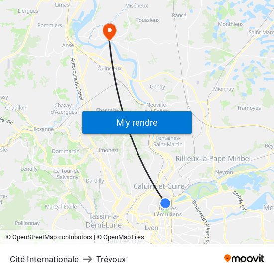 Cité Internationale to Trévoux map