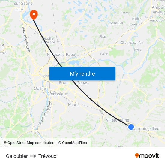 Galoubier to Trévoux map