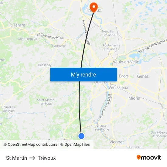 St Martin to Trévoux map