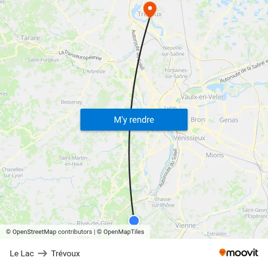 Le Lac to Trévoux map
