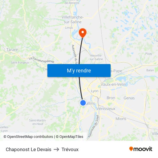 Chaponost Le Devais to Trévoux map