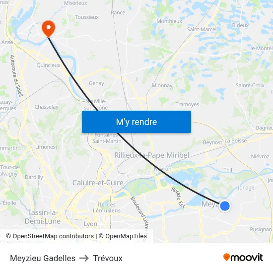 Meyzieu Gadelles to Trévoux map