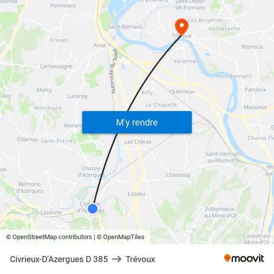 Civrieux-D'Azergues D 385 to Trévoux map