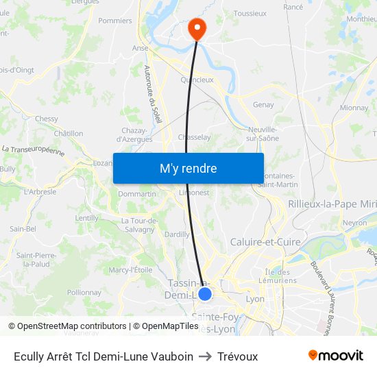 Ecully Arrêt Tcl Demi-Lune Vauboin to Trévoux map