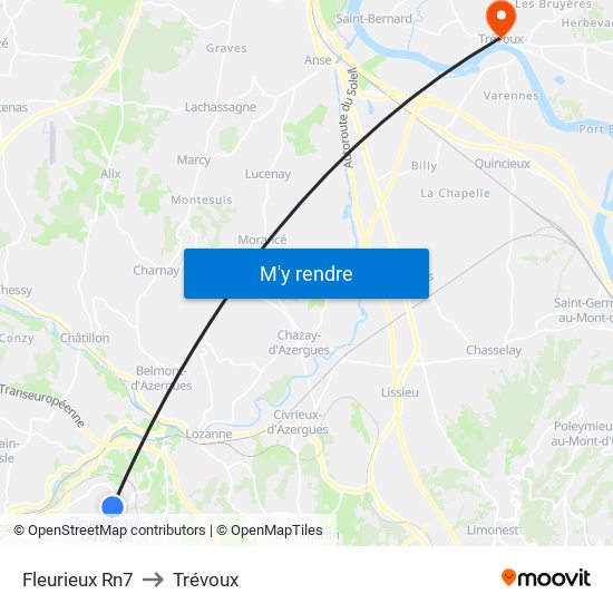 Fleurieux Rn7 to Trévoux map