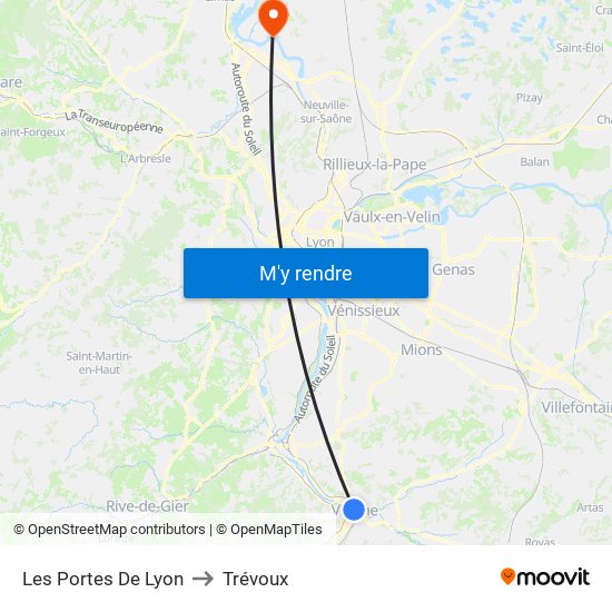 Les Portes De Lyon to Trévoux map