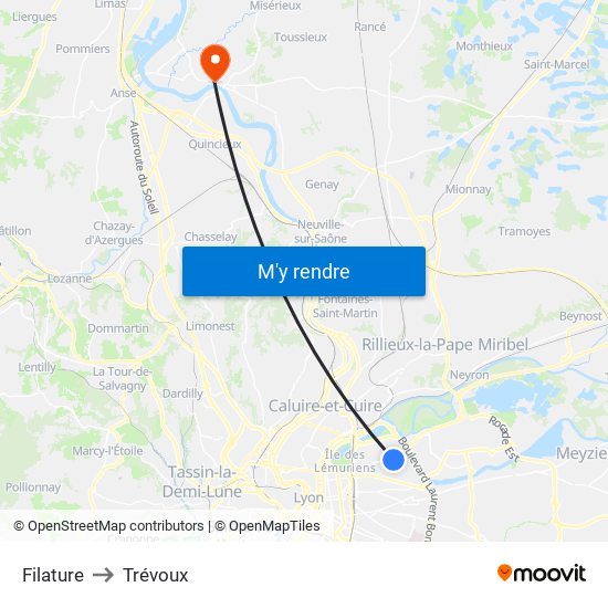 Filature to Trévoux map