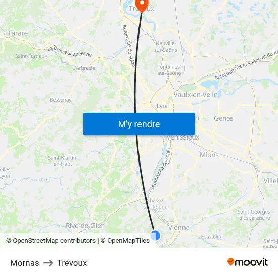 Mornas to Trévoux map