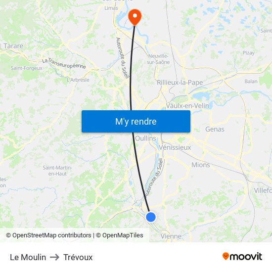 Le Moulin to Trévoux map