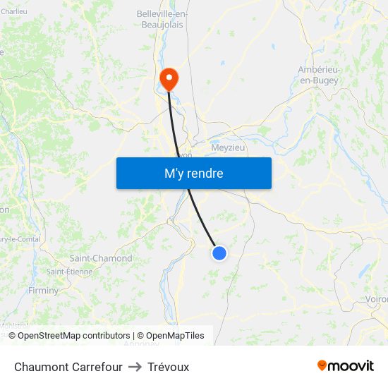 Chaumont Carrefour to Trévoux map