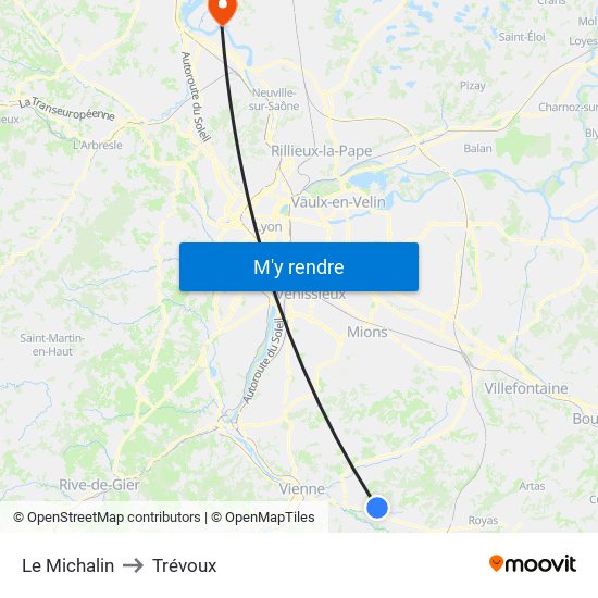 Le Michalin to Trévoux map