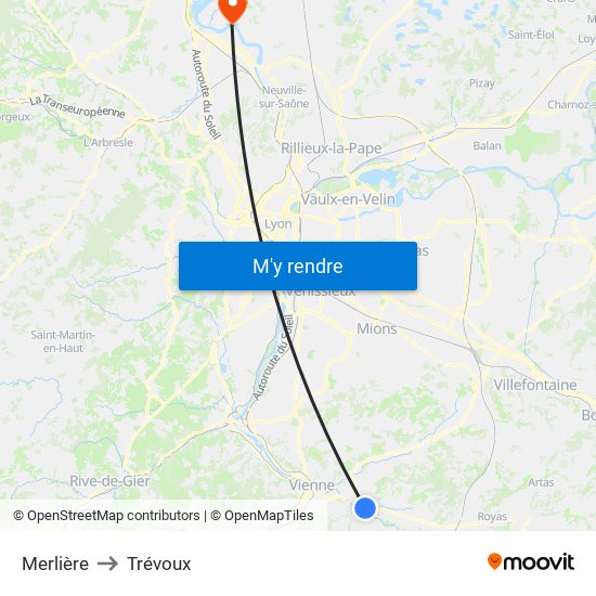 Merlière to Trévoux map