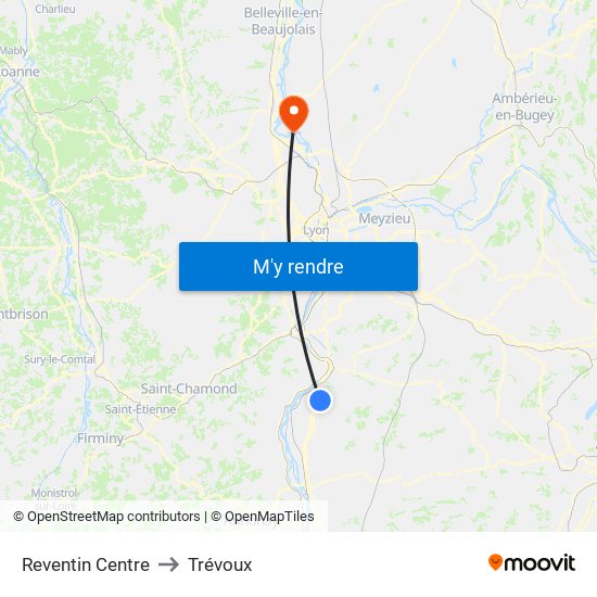 Reventin Centre to Trévoux map