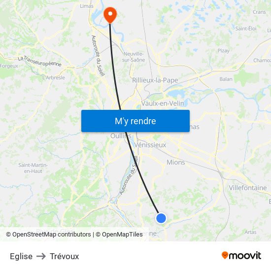 Eglise to Trévoux map