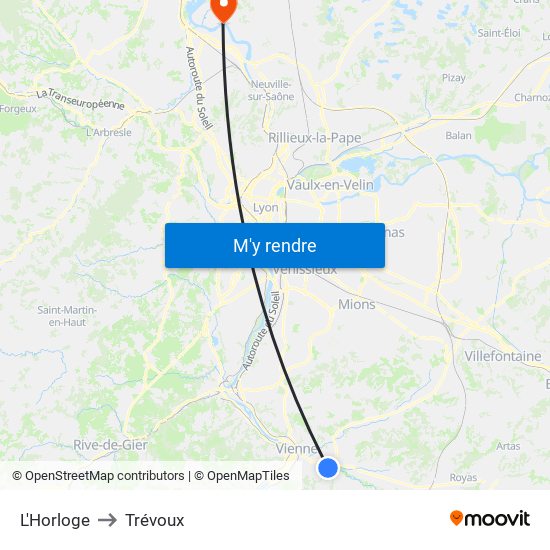 L'Horloge to Trévoux map