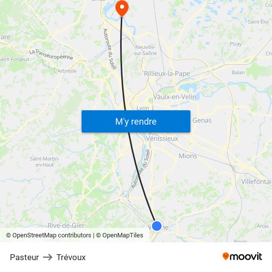 Pasteur to Trévoux map