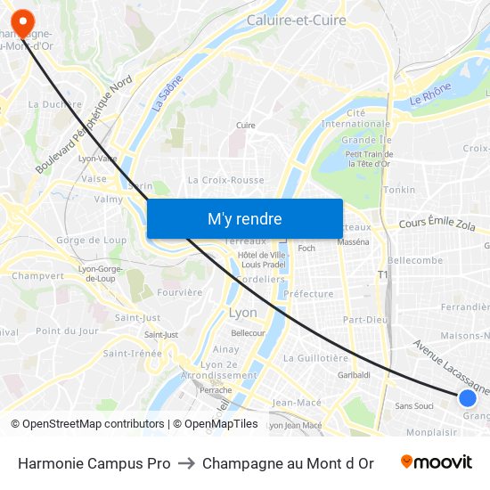 Harmonie Campus Pro to Champagne au Mont d Or map