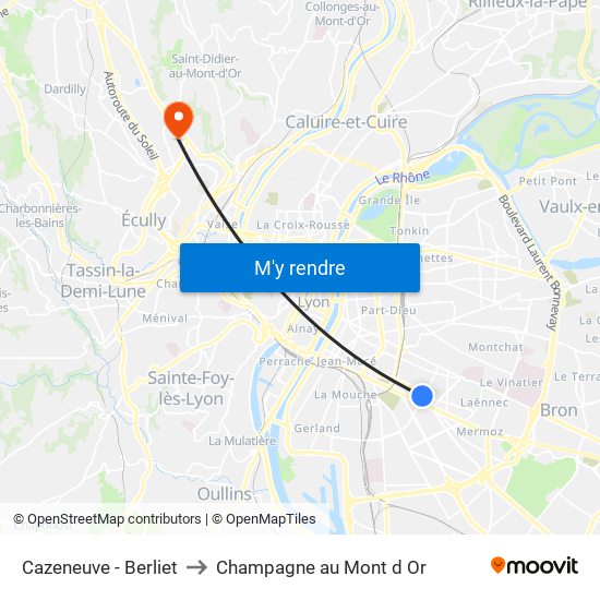 Cazeneuve - Berliet to Champagne au Mont d Or map